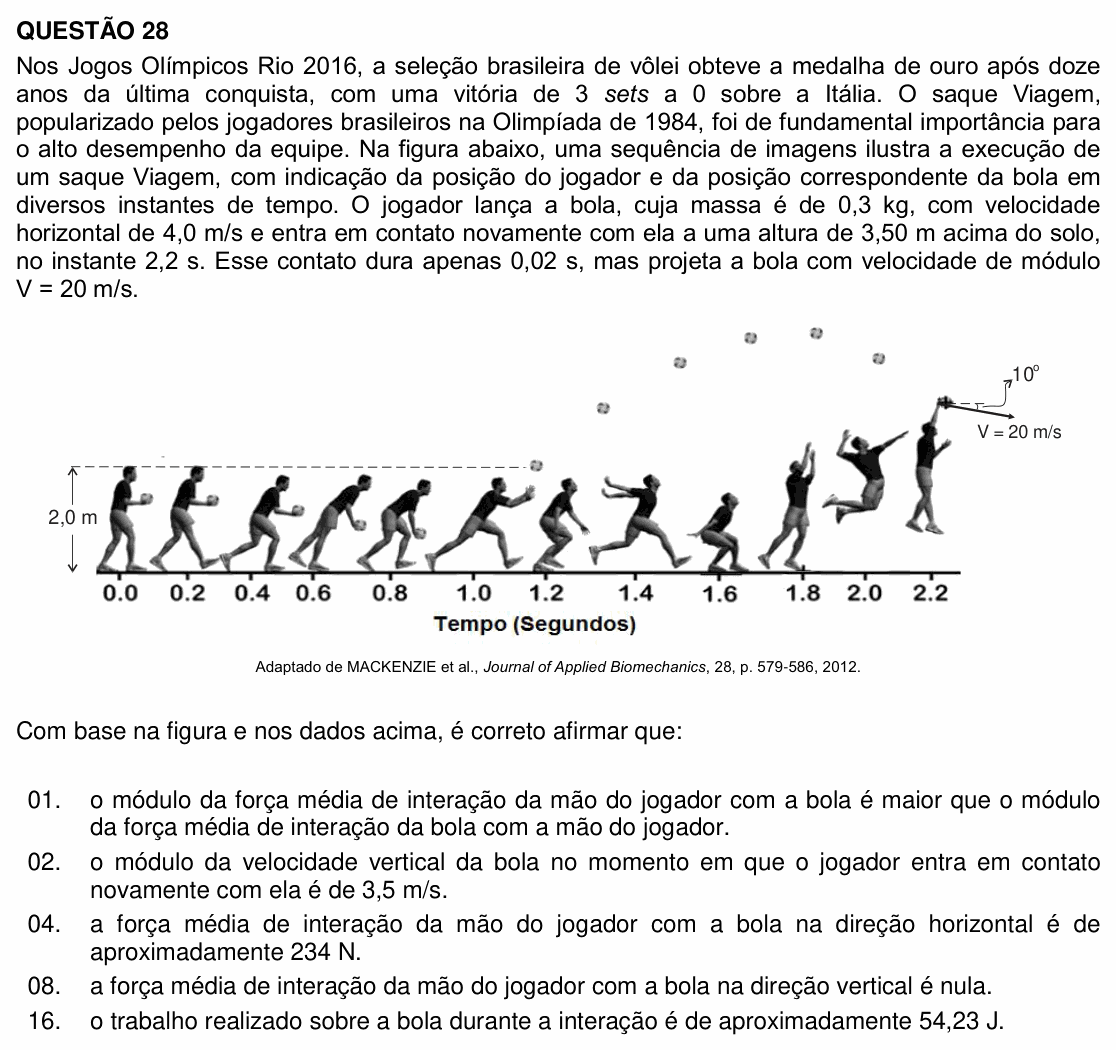 Enunciado da questão 28 de Física do UFSC 2017