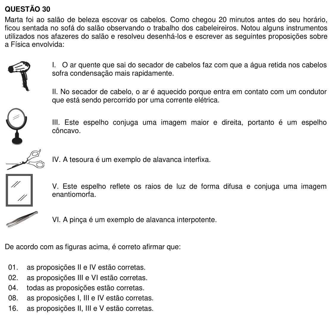 Enunciado da questão 30 de Física do UFSC 2017