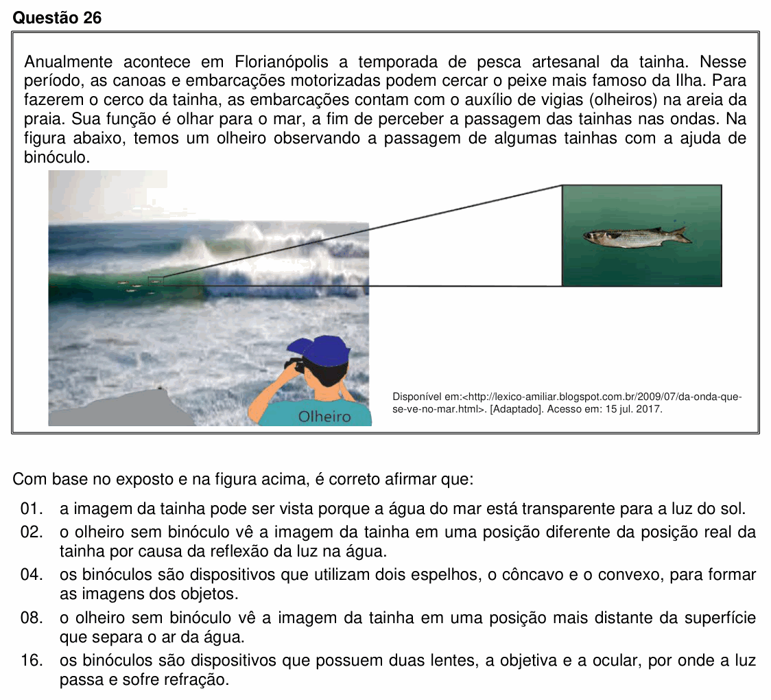 Enunciado da questão 26 de Física do UFSC 2018