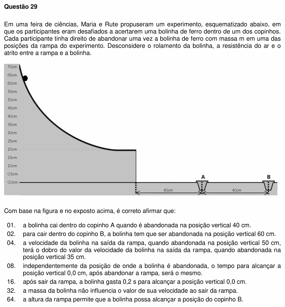 Enunciado da questão 29 de Física do UFSC 2018