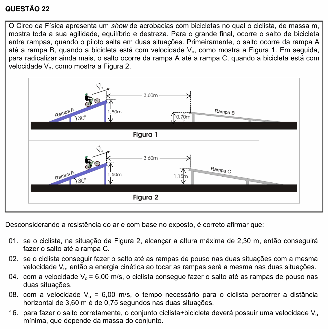 Enunciado da questão 22 de Física do UFSC 2019