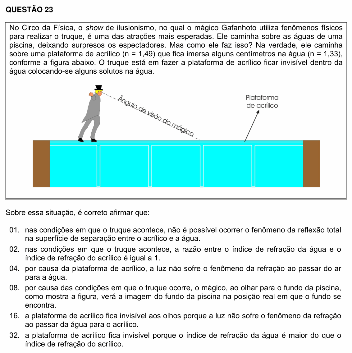 Enunciado da questão 23 de Física do UFSC 2019