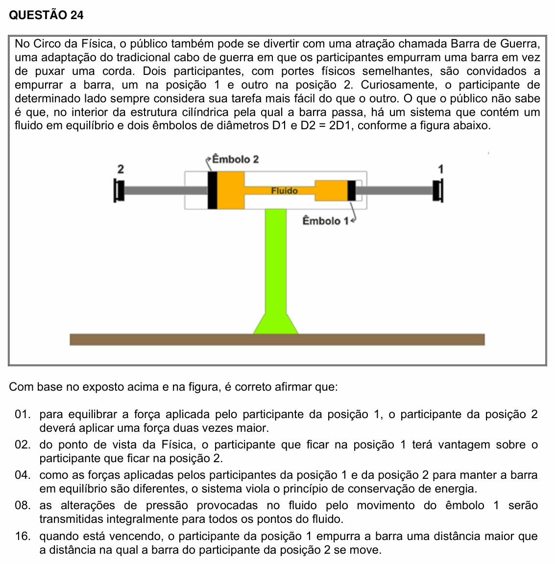 Enunciado da questão 24 de Física do UFSC 2019
