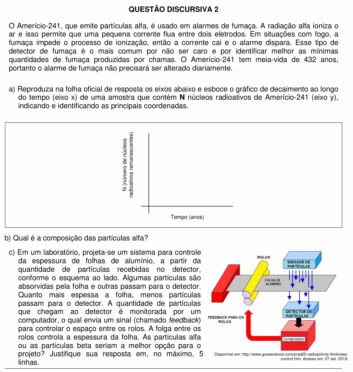 Enunciado da questão 2 de Física do UFSC 2020 (discursiva)
