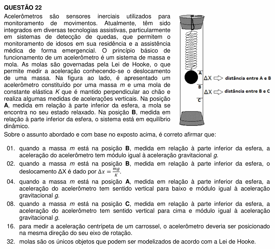 Enunciado da questão 22 de Física do UFSC 2020