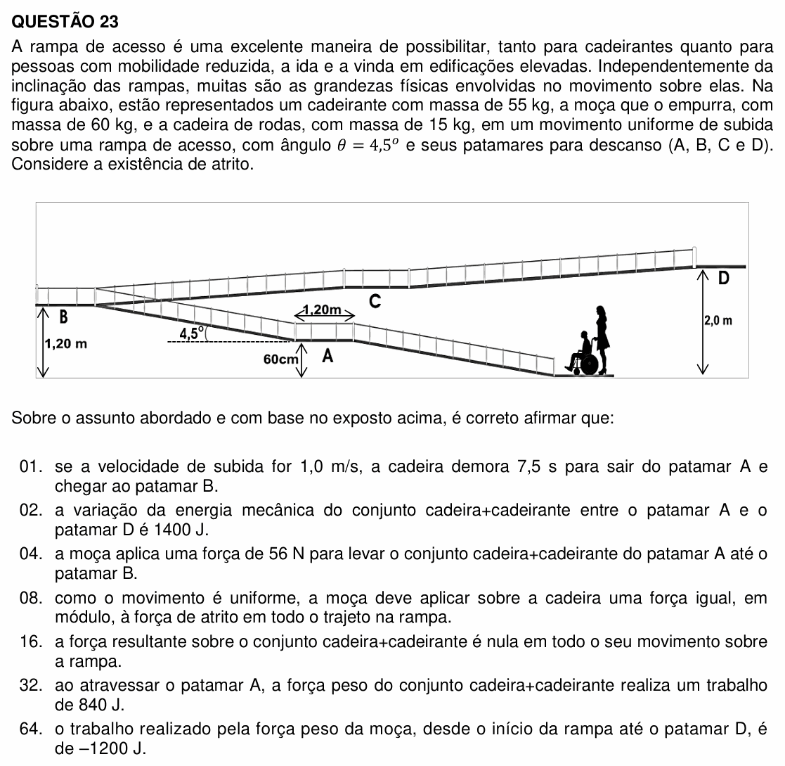 Enunciado da questão 23 de Física do UFSC 2020