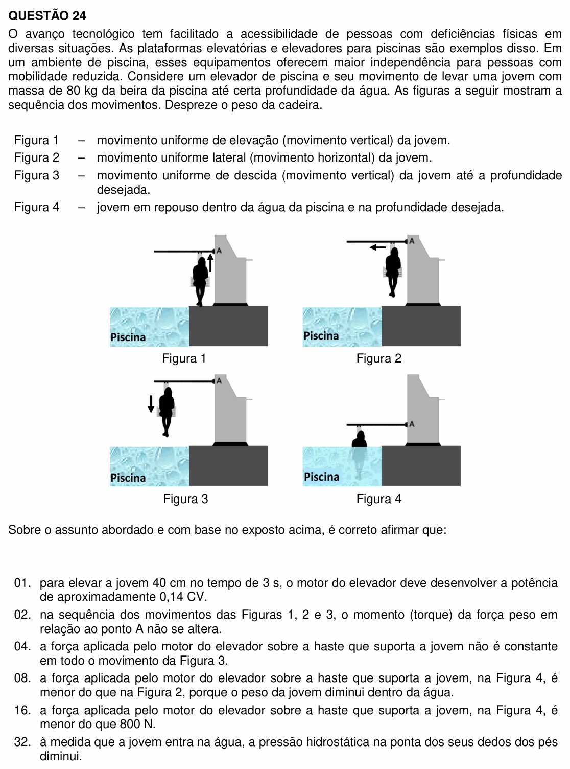 Enunciado da questão 24 de Física do UFSC 2020
