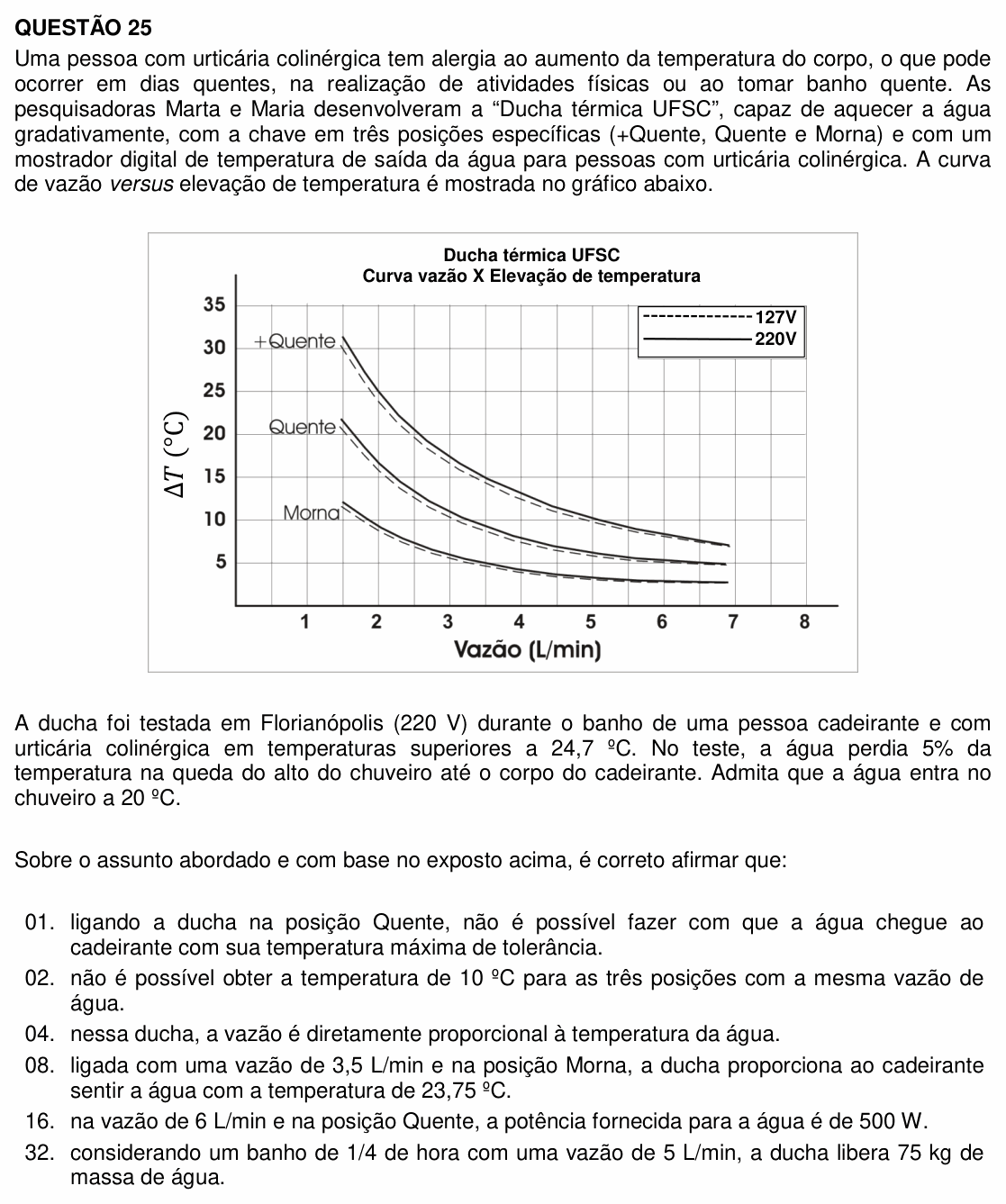 Enunciado da questão 25 de Física do UFSC 2020