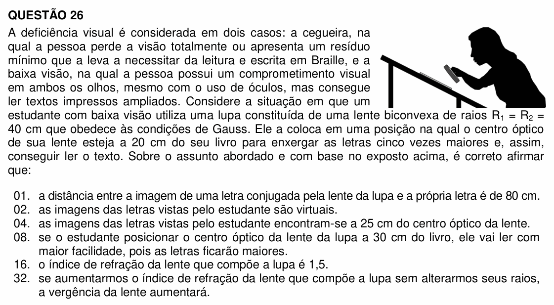 Enunciado da questão 26 de Física do UFSC 2020