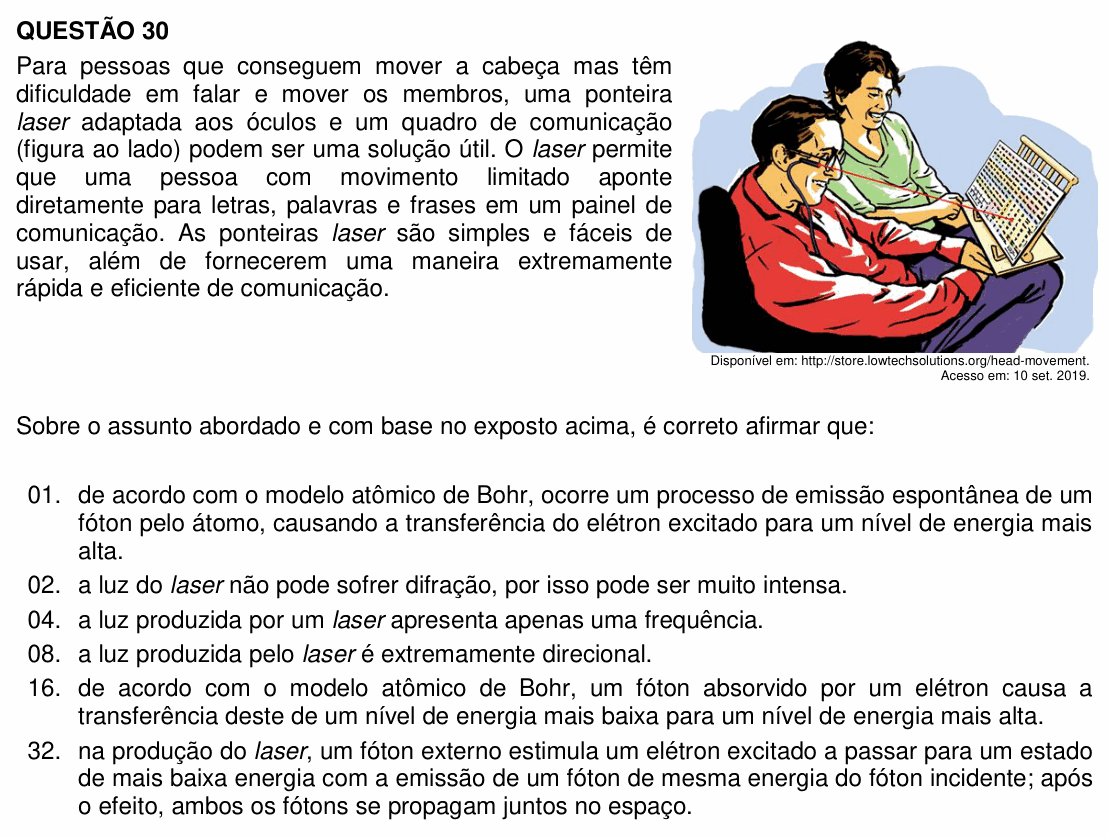 Enunciado da questão 30 de Física do UFSC 2020