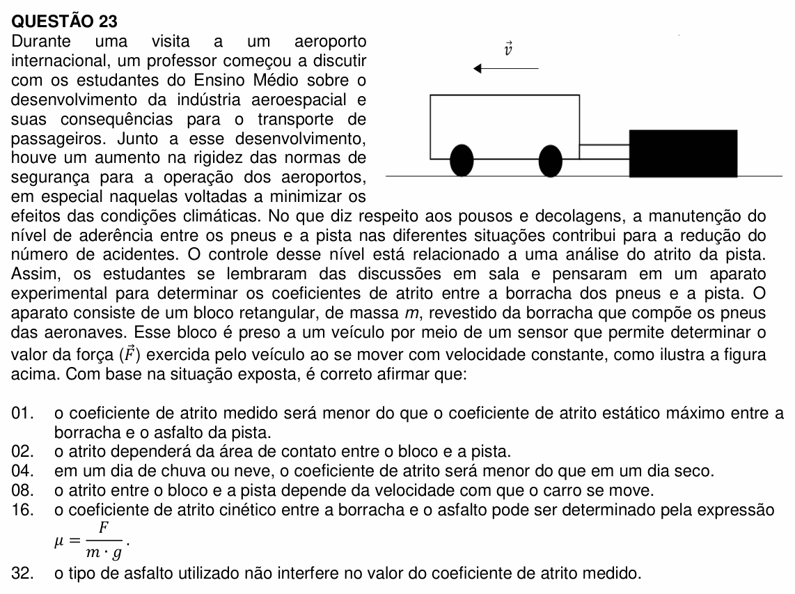 Enunciado da questão 23 de Física do UFSC 2022