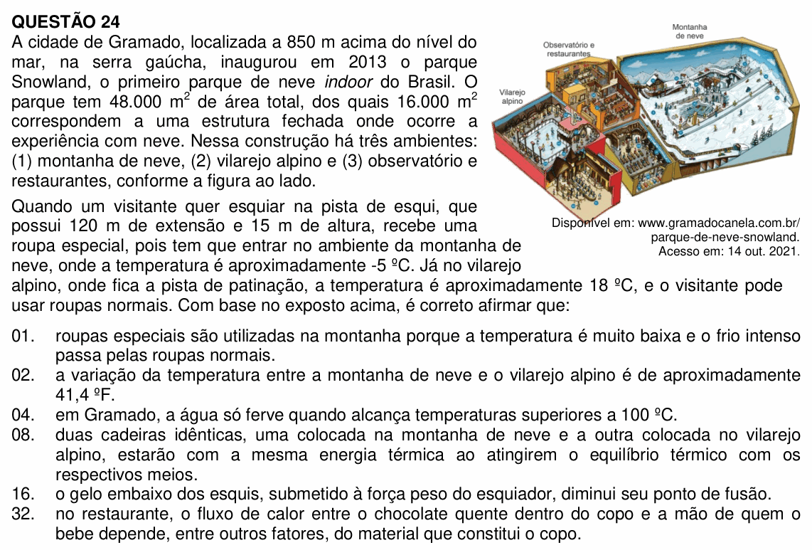Enunciado da questão 24 de Física do UFSC 2022