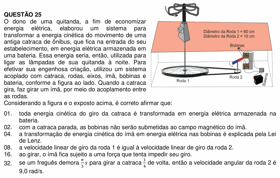 Enunciado da questão 25 de Física do UFSC 2022