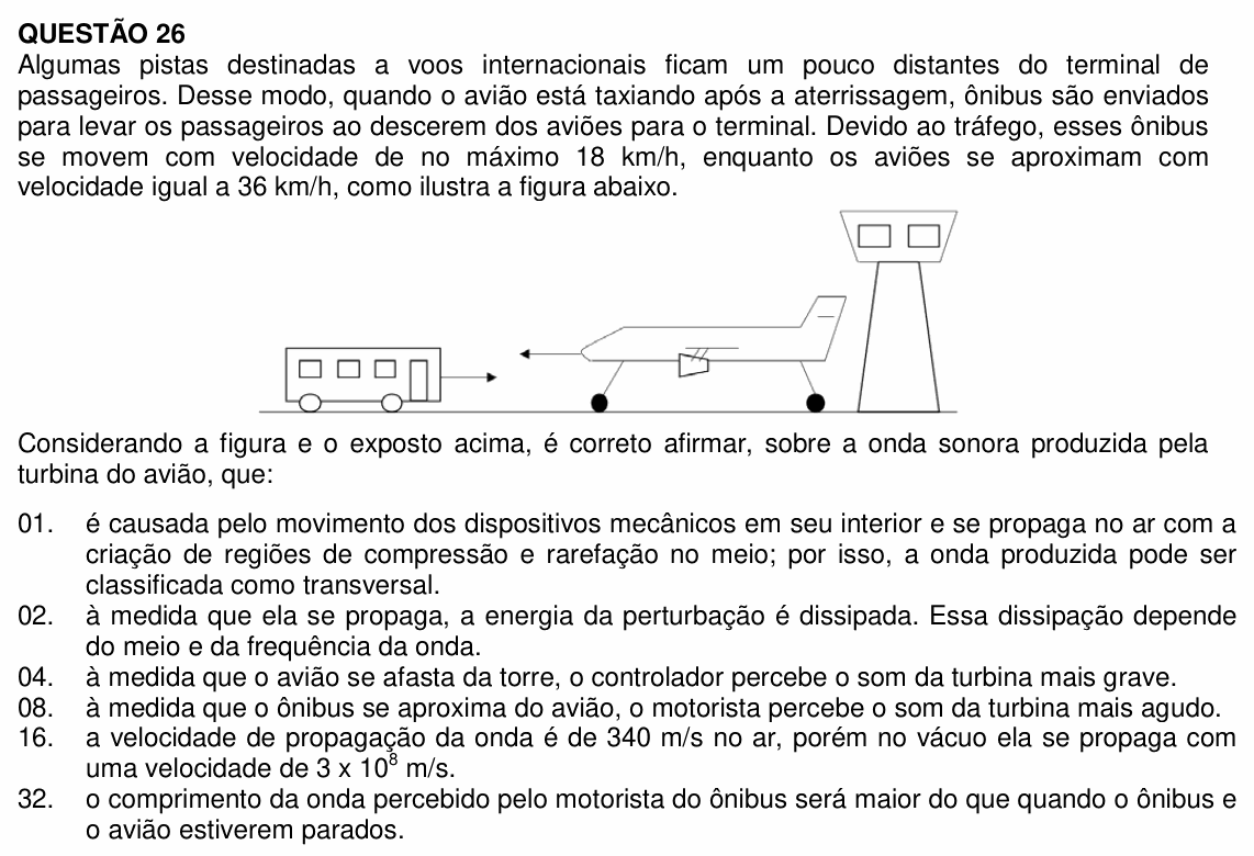 Enunciado da questão 26 de Física do UFSC 2022