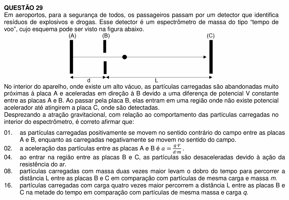 Enunciado da questão 29 de Física do UFSC 2022