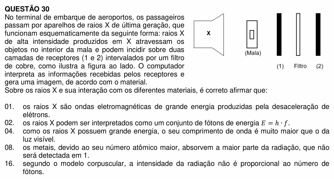 Enunciado da questão 30 de Física do UFSC 2022