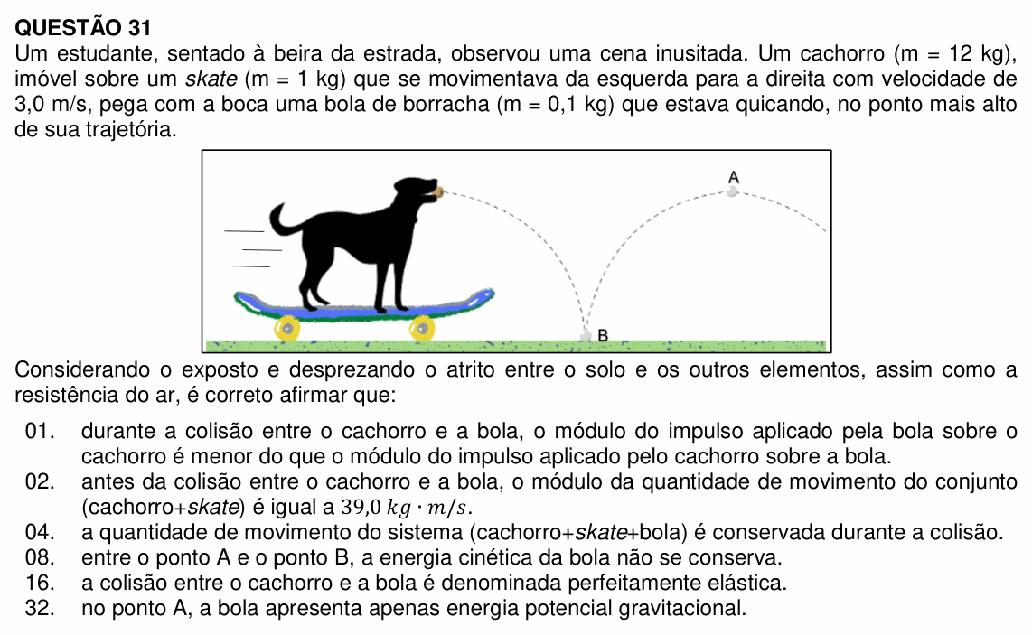 Enunciado da questão 31 de Física do UFSC 2022 (Vagas Remanescentes)