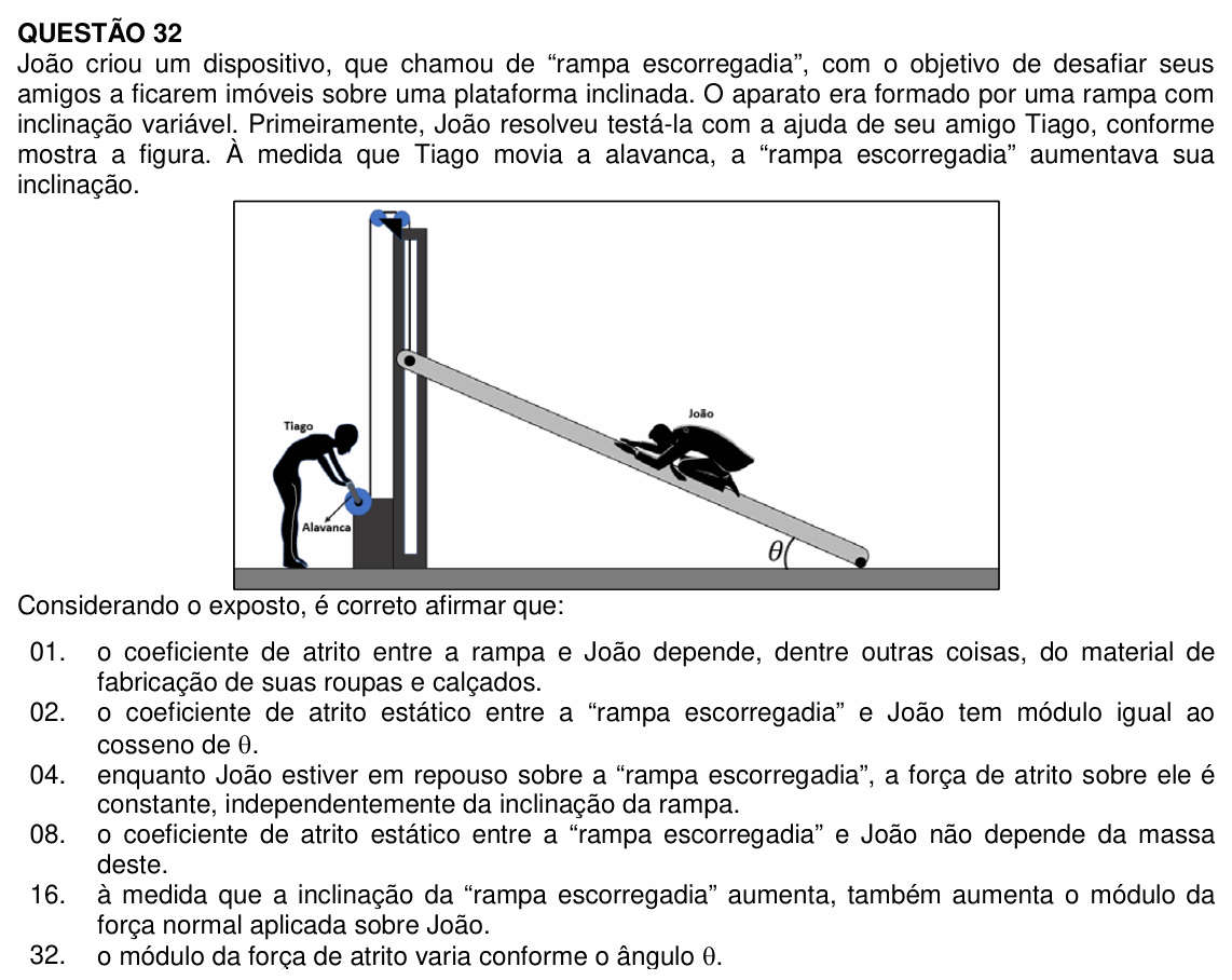 Enunciado da questão 32 de Física do UFSC 2022 (Vagas Remanescentes)