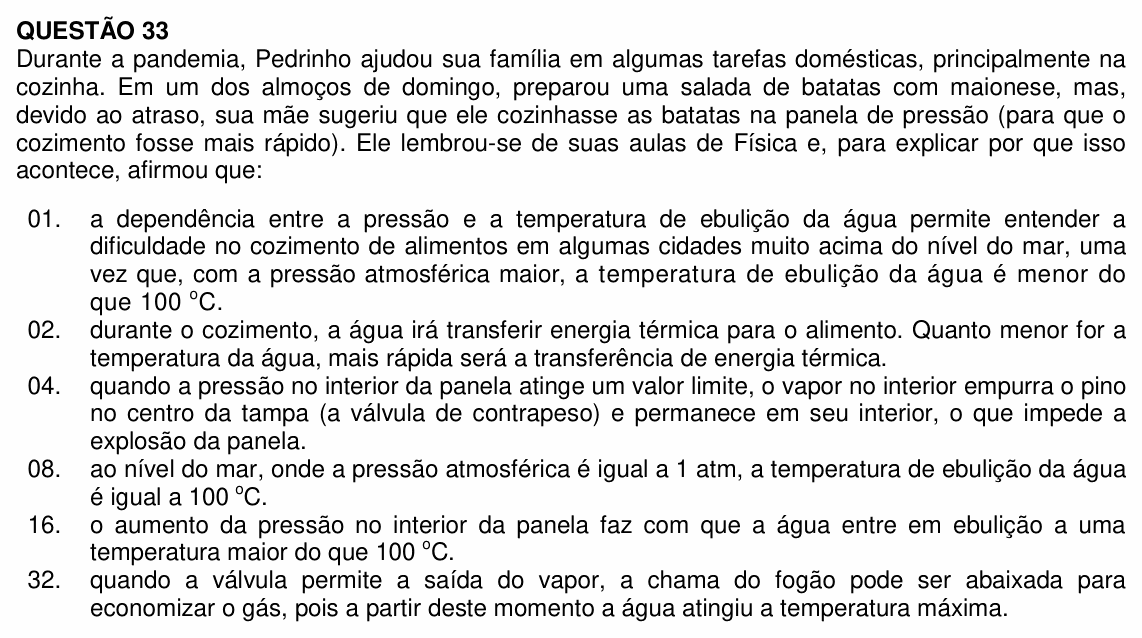 Enunciado da questão 33 de Física do UFSC 2022 (Vagas Remanescentes)
