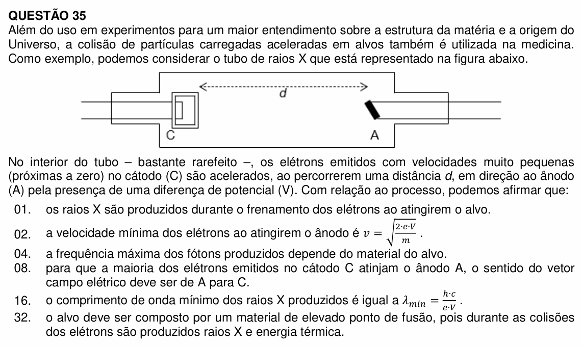 Enunciado da questão 35 de Física do UFSC 2022 (Vagas Remanescentes)