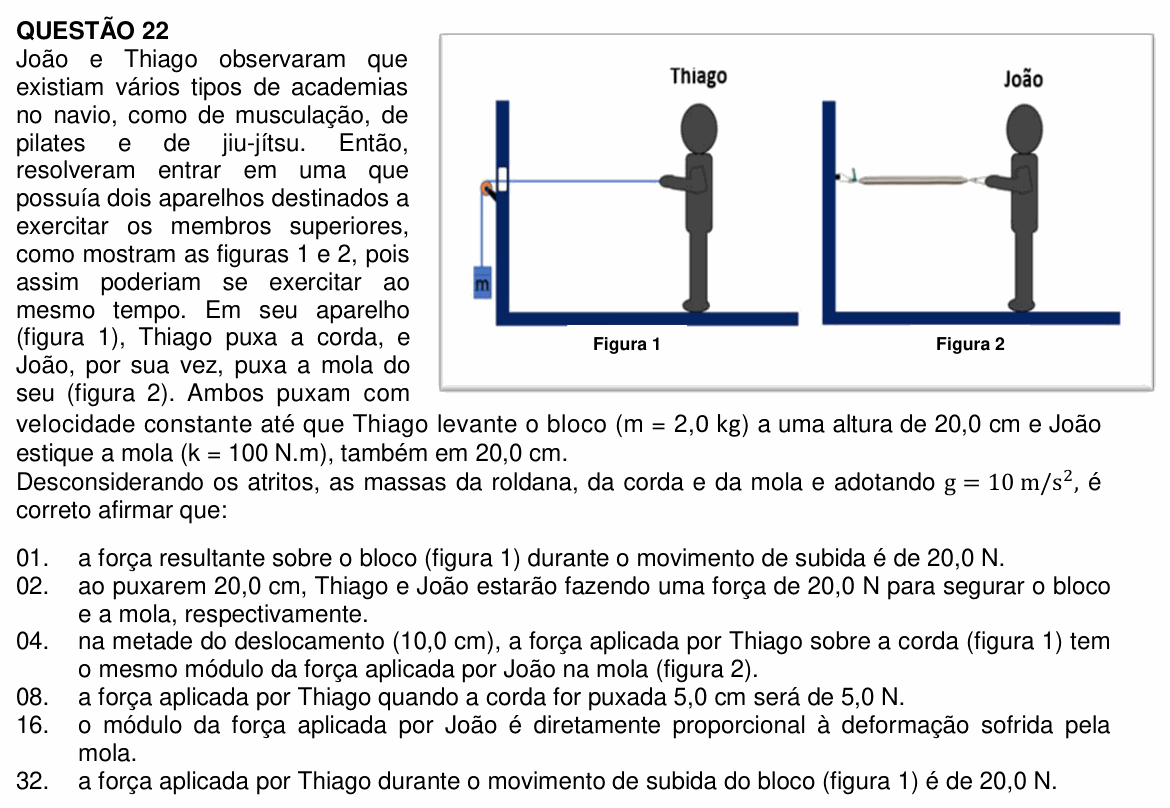 Enunciado da questão 22 de Física do UFSC 2023