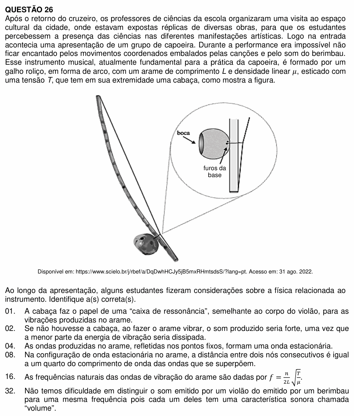 Enunciado da questão 26 de Física do UFSC 2023