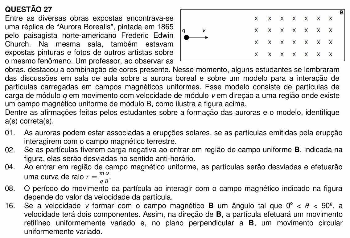 Enunciado da questão 27 de Física do UFSC 2023