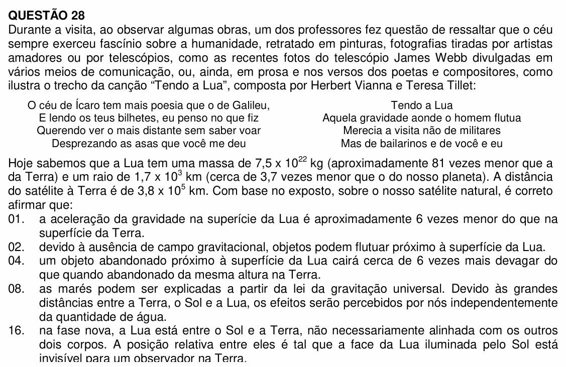 Enunciado da questão 28 de Física do UFSC 2023