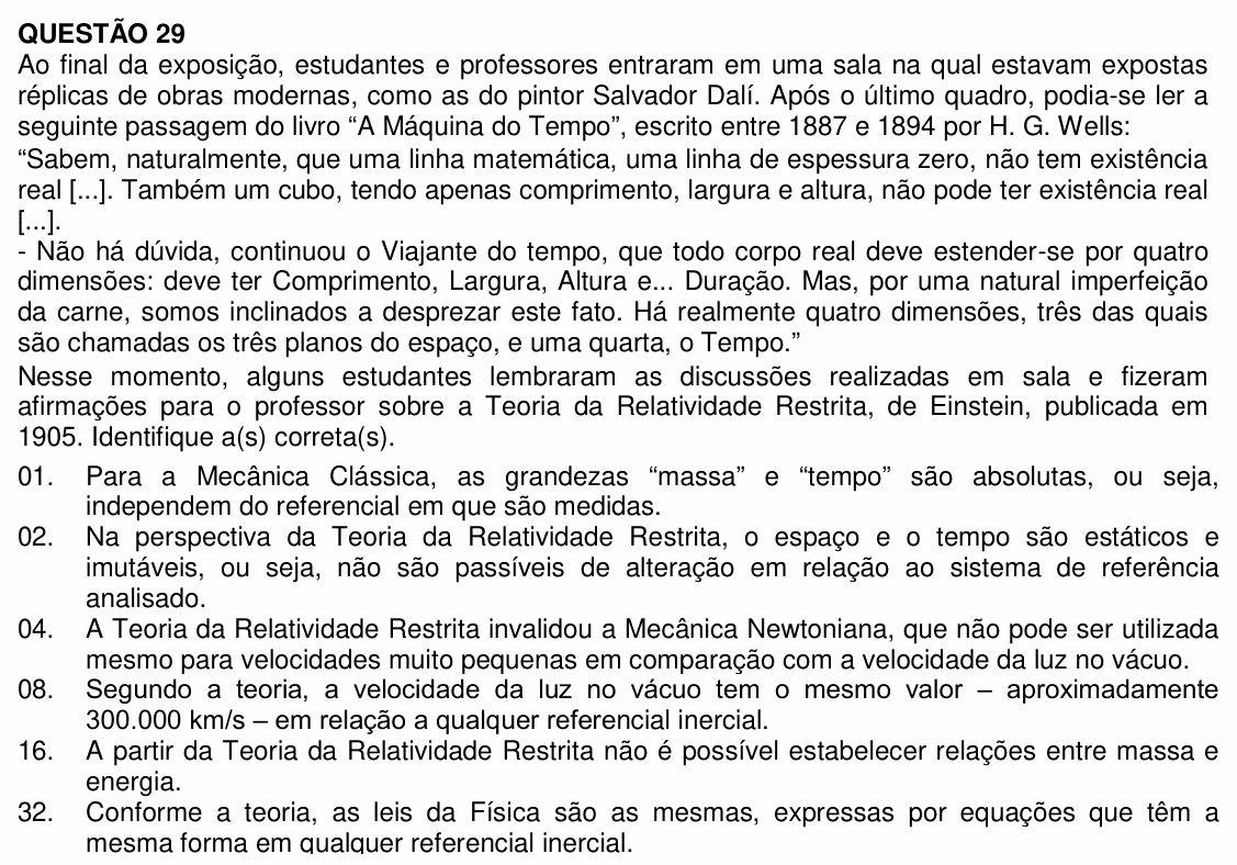 Enunciado da questão 29 de Física do UFSC 2023