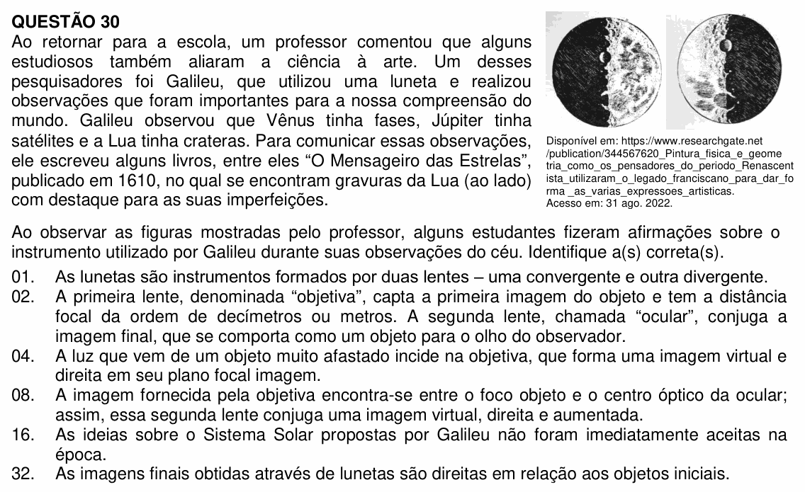 Enunciado da questão 30 de Física do UFSC 2023