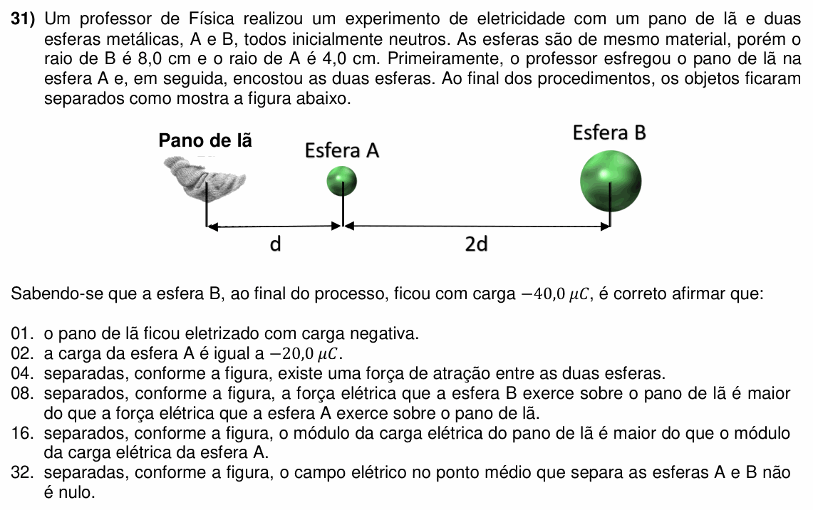 Enunciado da questão 31 de Física do UFSC 2023 (Vagas Remanescentes)