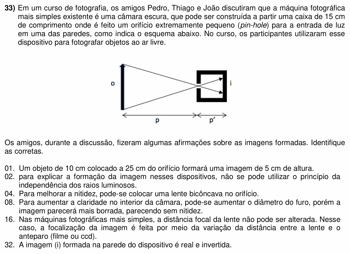 Enunciado da questão 33 de Física do UFSC 2023 (Vagas Remanescentes)