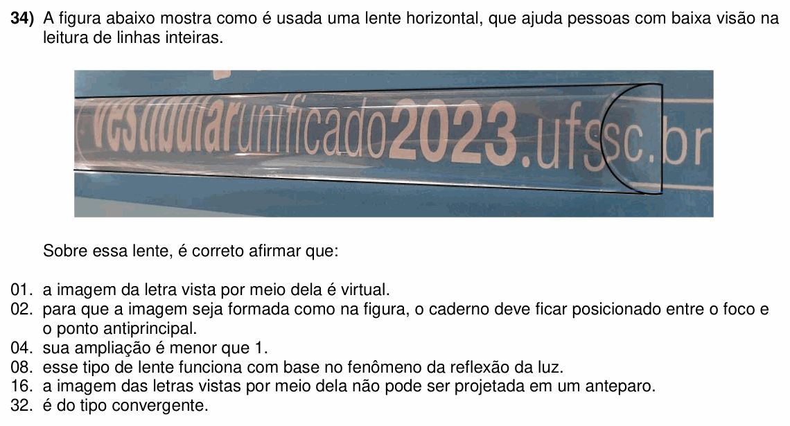 Enunciado da questão 34 de Física do UFSC 2023 (Vagas Remanescentes)