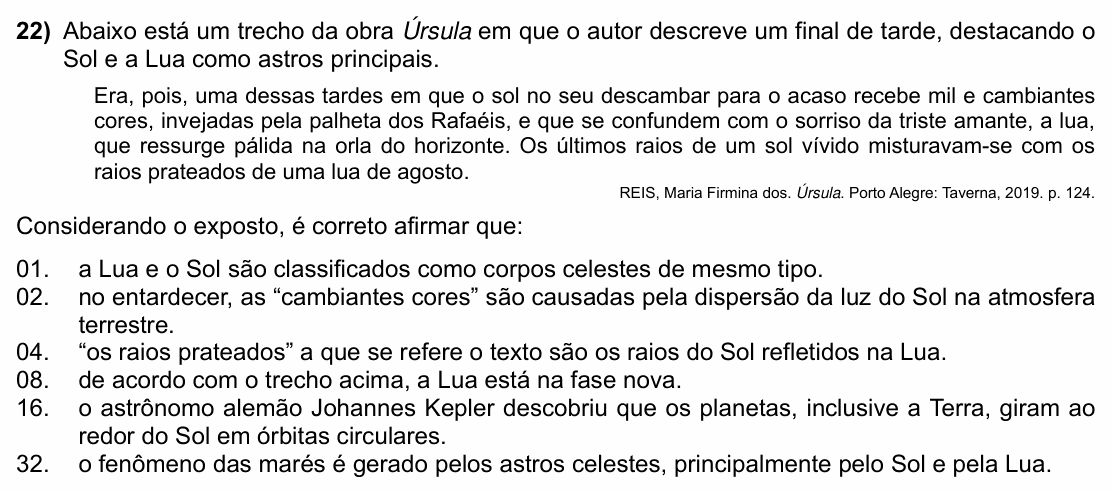 Enunciado da questão 22 de Física do UFSC 2024