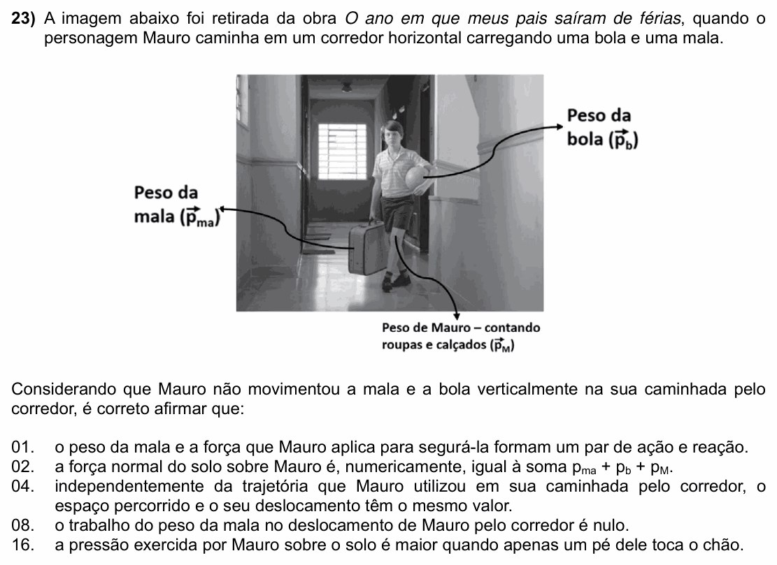 Enunciado da questão 23 de Física do UFSC 2024