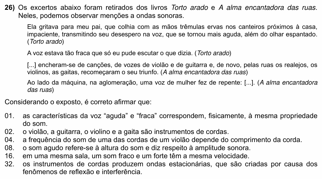 Enunciado da questão 26 de Física do UFSC 2024