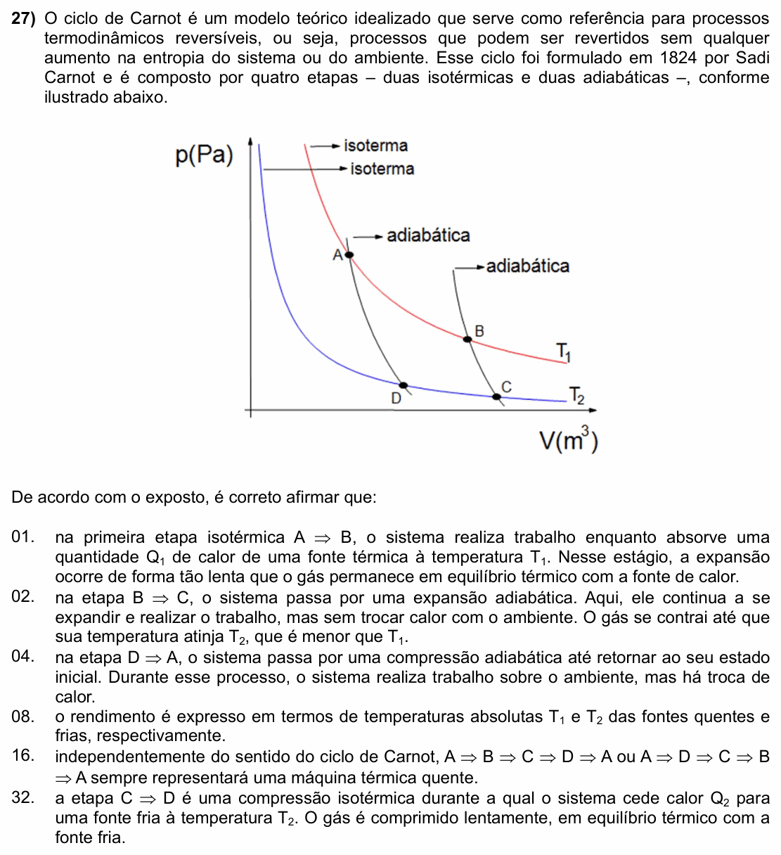 Enunciado da questão 27 de Física do UFSC 2024