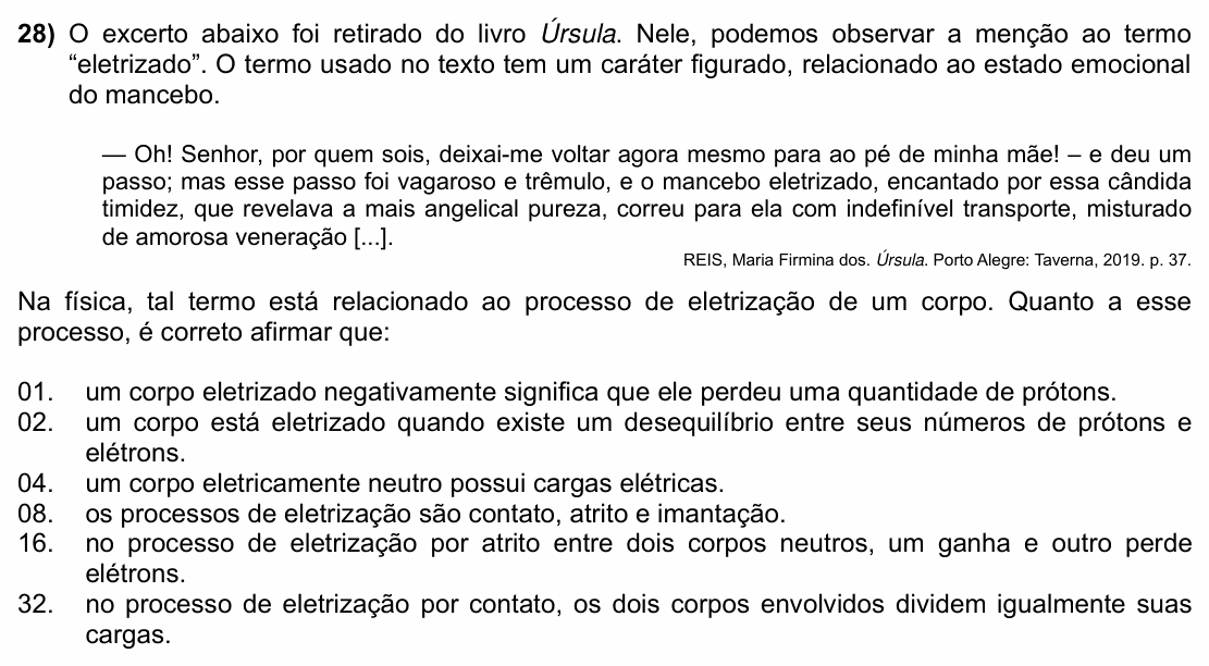 Enunciado da questão 28 de Física do UFSC 2024