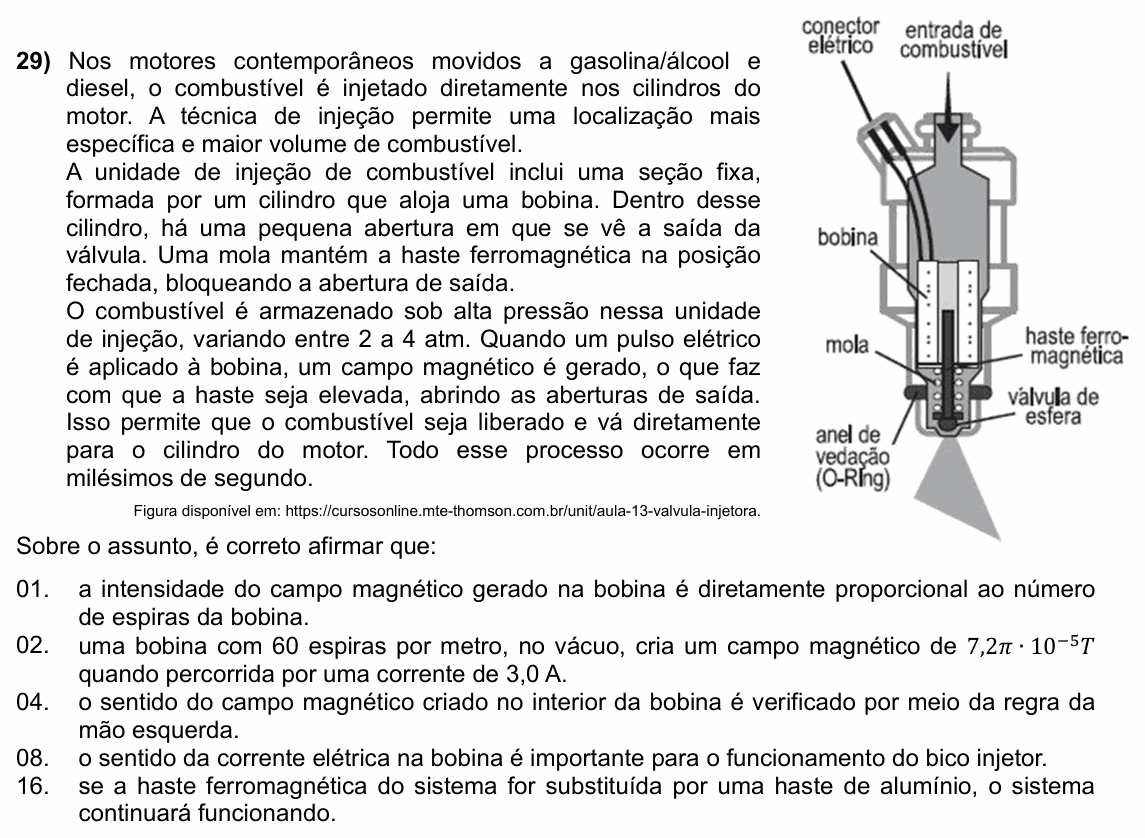 Enunciado da questão 29 de Física do UFSC 2024