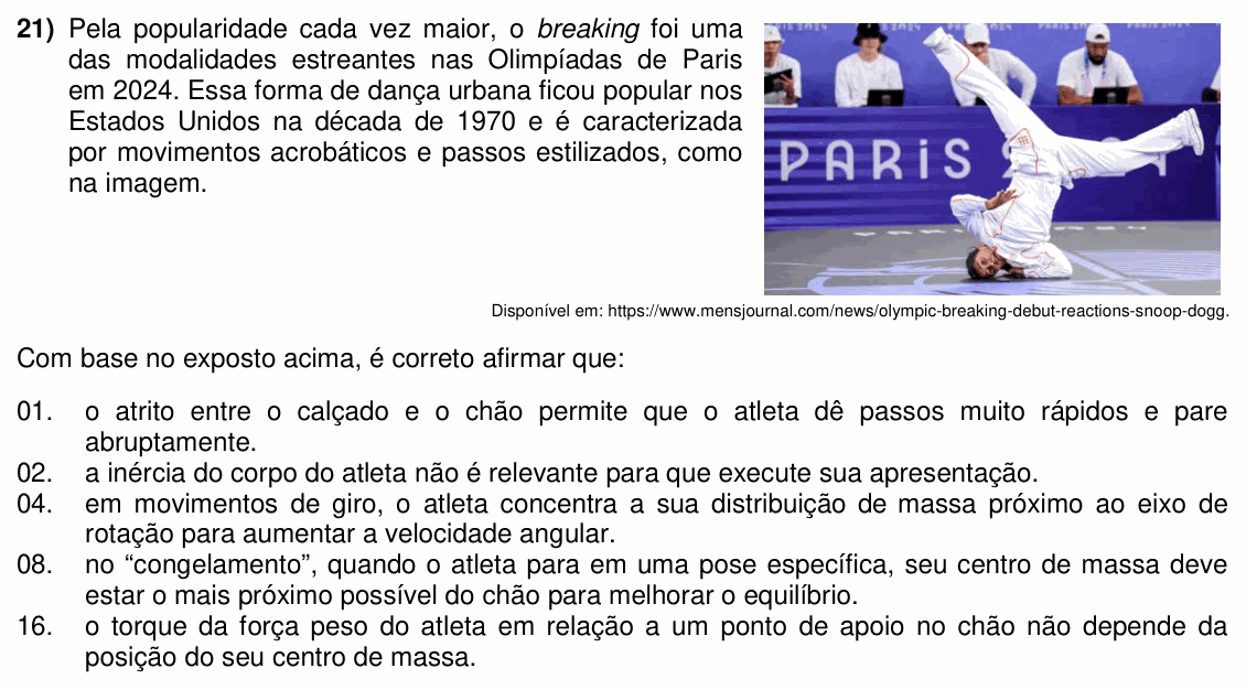 Enunciado da questão 21 de Física do UFSC 2025