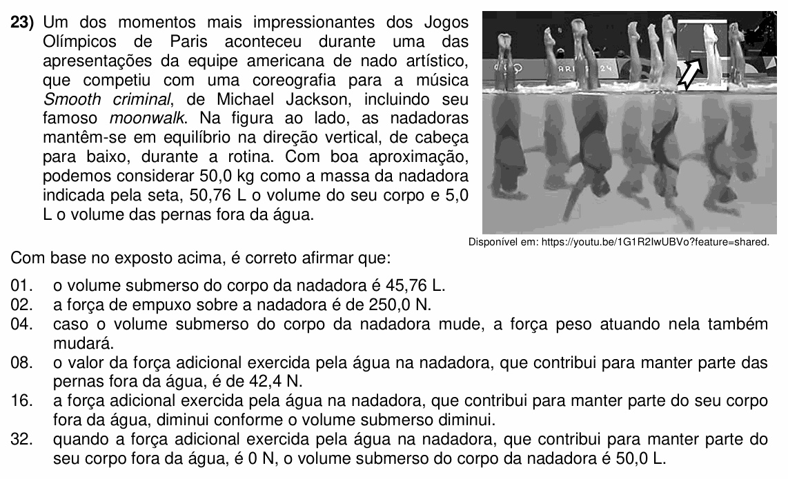 Enunciado da questão 23 de Física do UFSC 2025