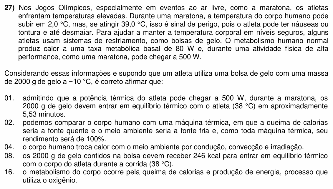 Enunciado da questão 27 de Física do UFSC 2025