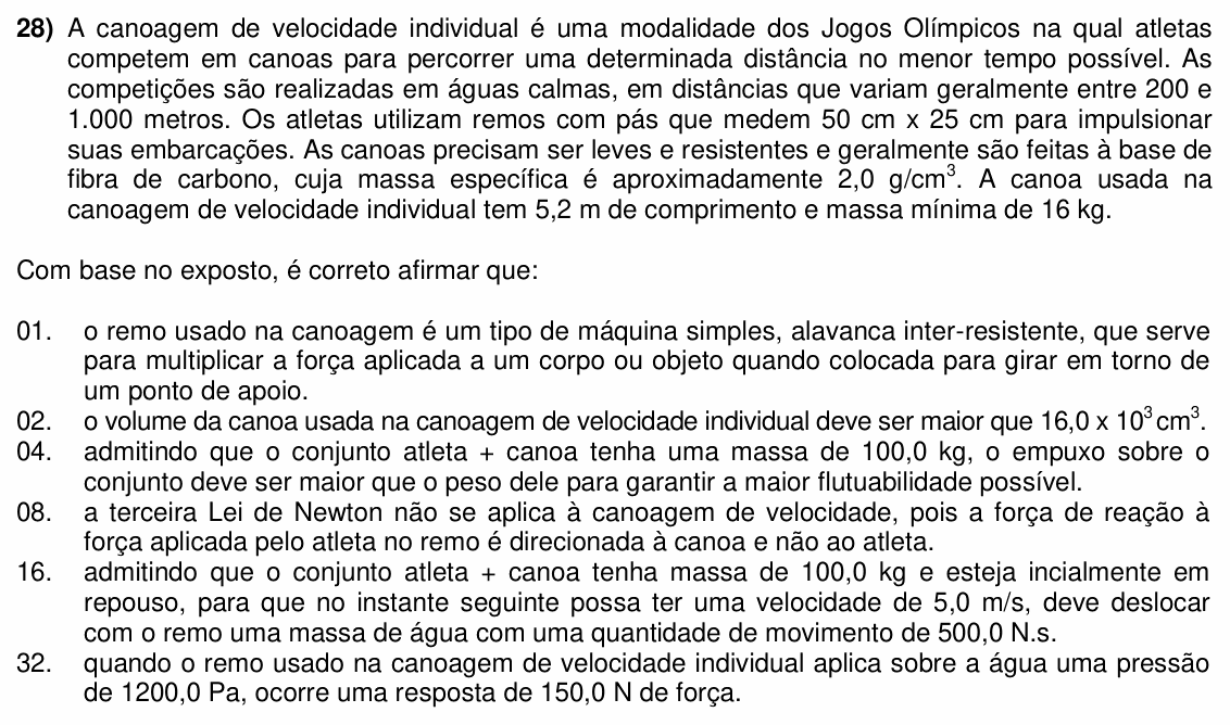 Enunciado da questão 28 de Física do UFSC 2025