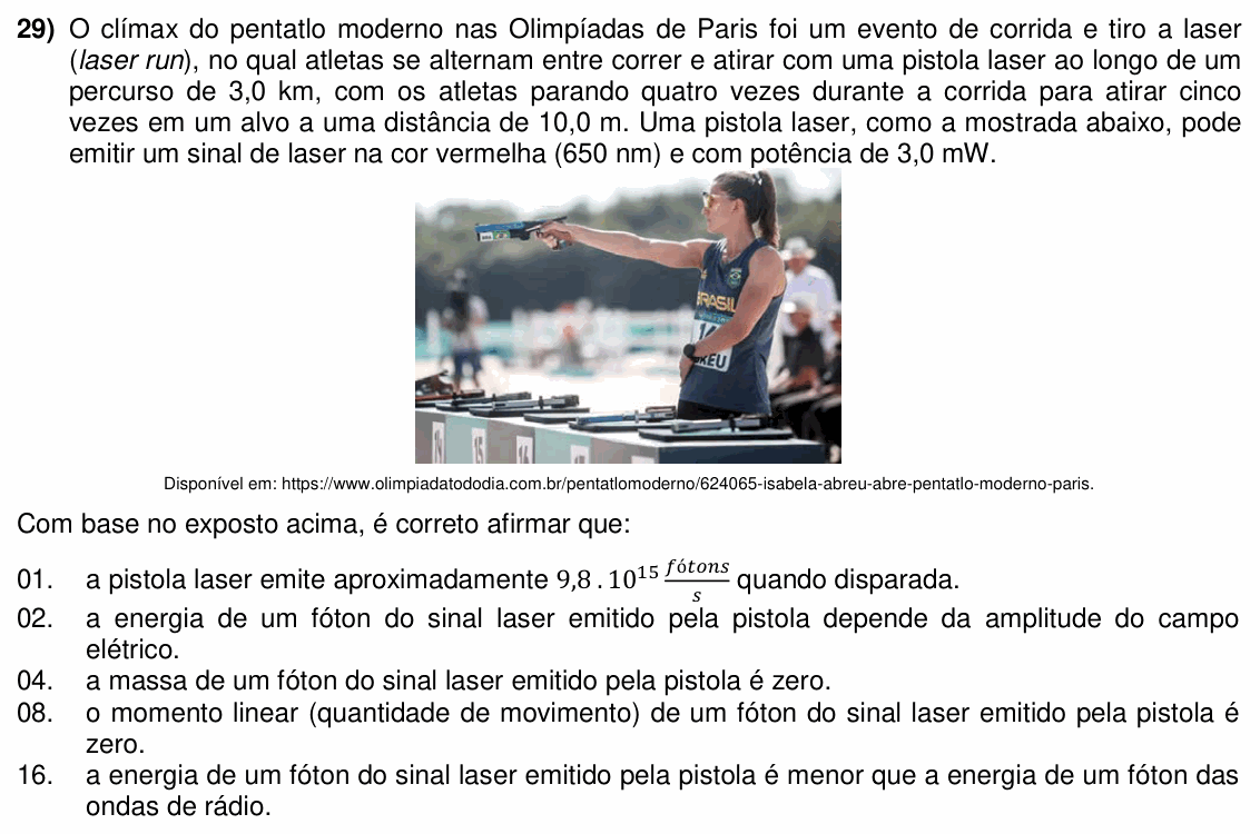 Enunciado da questão 29 de Física do UFSC 2025