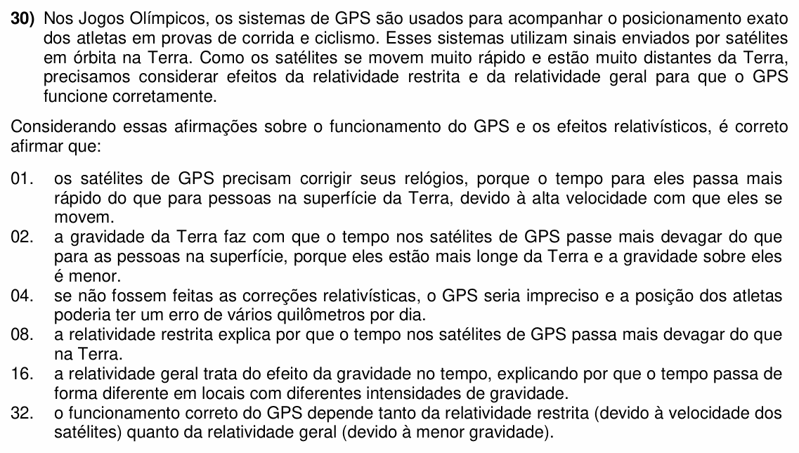 Enunciado da questão 30 de Física do UFSC 2025