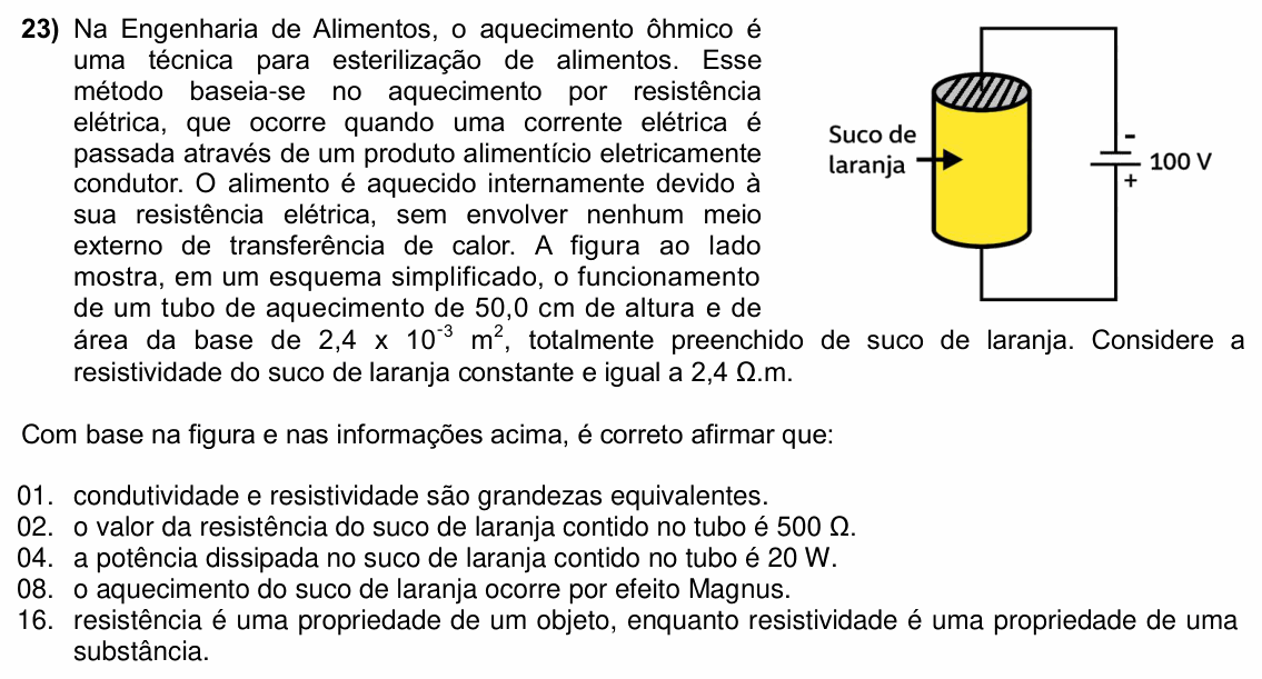 Enunciado da questão 23 de Física do UFSC 2026