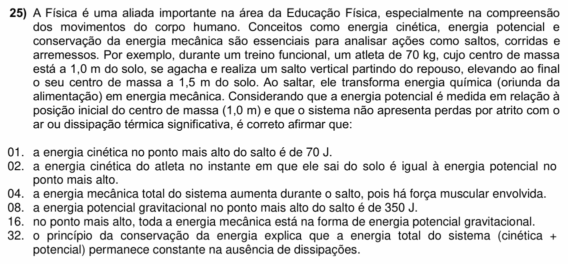 Enunciado da questão 25 de Física do UFSC 2026