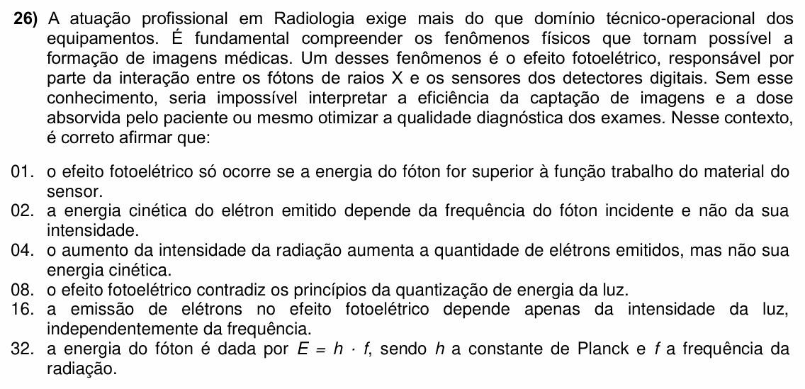 Enunciado da questão 26 de Física do UFSC 2026