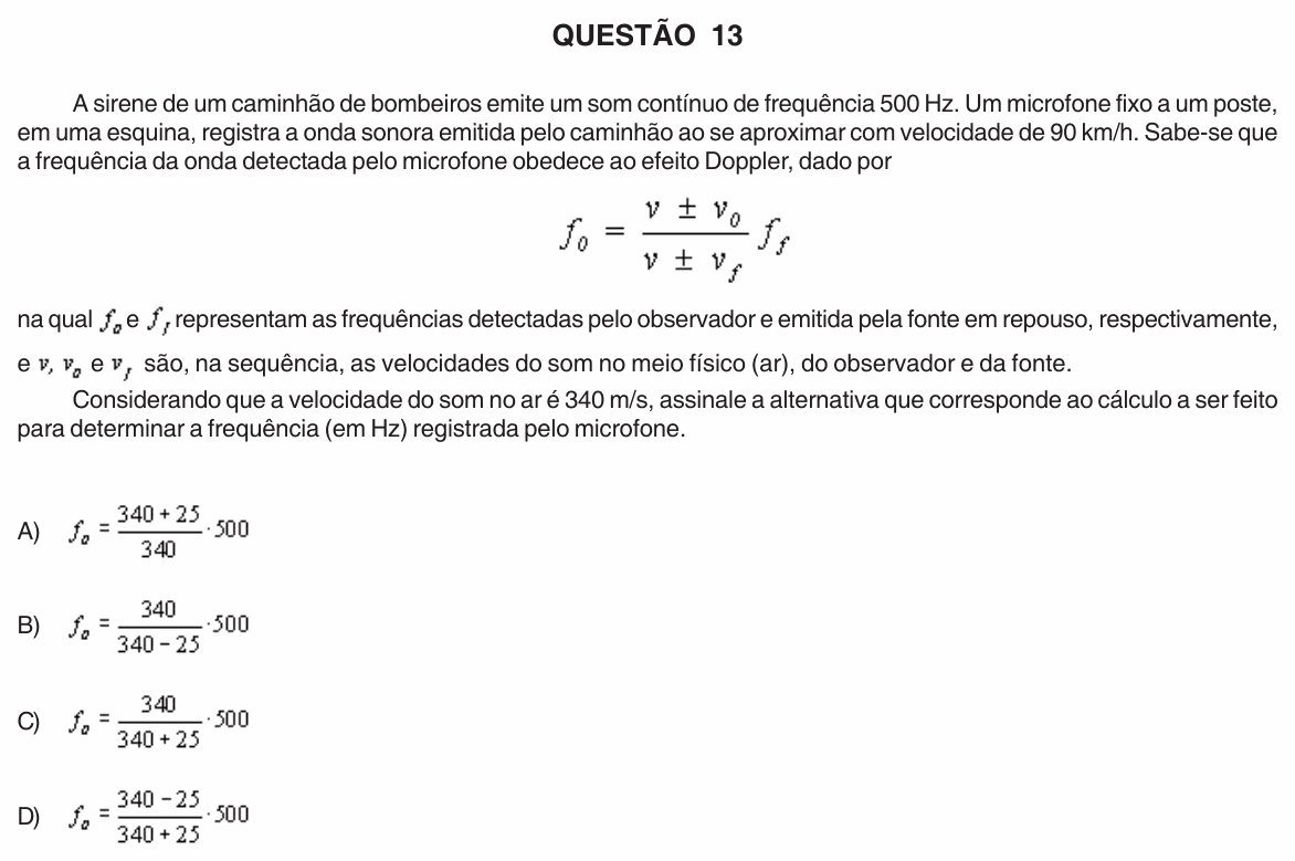 Enunciado da questão 13 de Física do UFU 2009-2