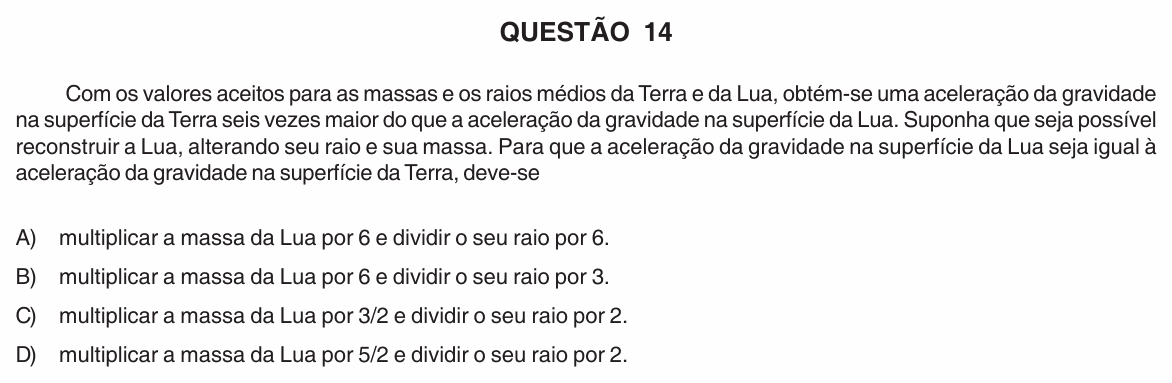 Enunciado da questão 14 de Física do UFU 2009-2